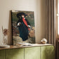Canvas art print of a poised female figure with flowing fabric and calm expression styled in a home decor setting.