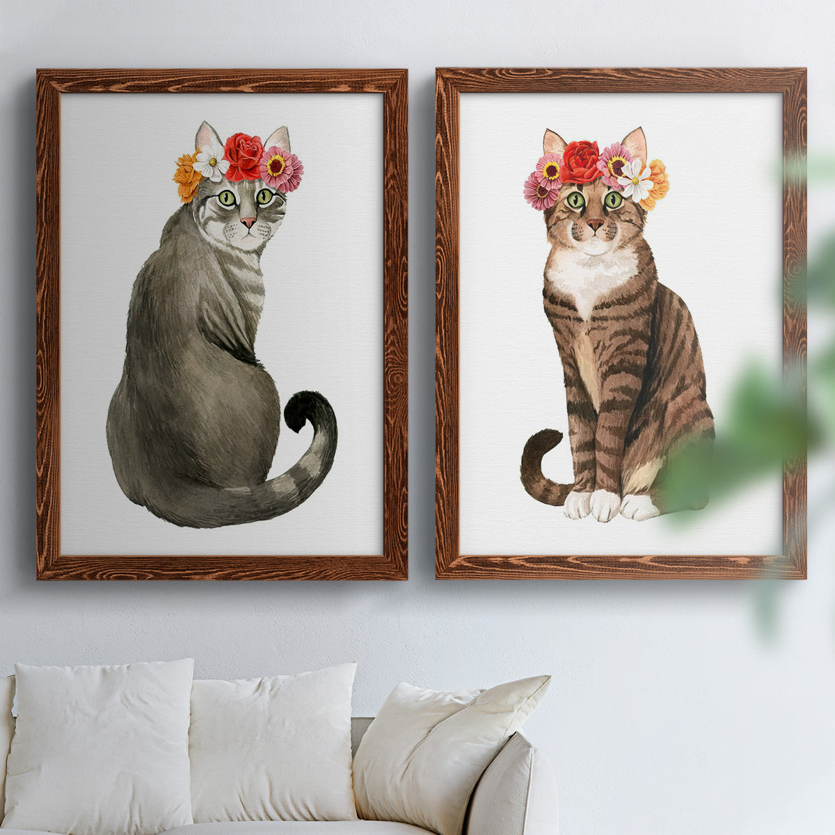 Flower Crown Cats I - Premium Framed Canvas 2 Piece Set - Ready to Hang