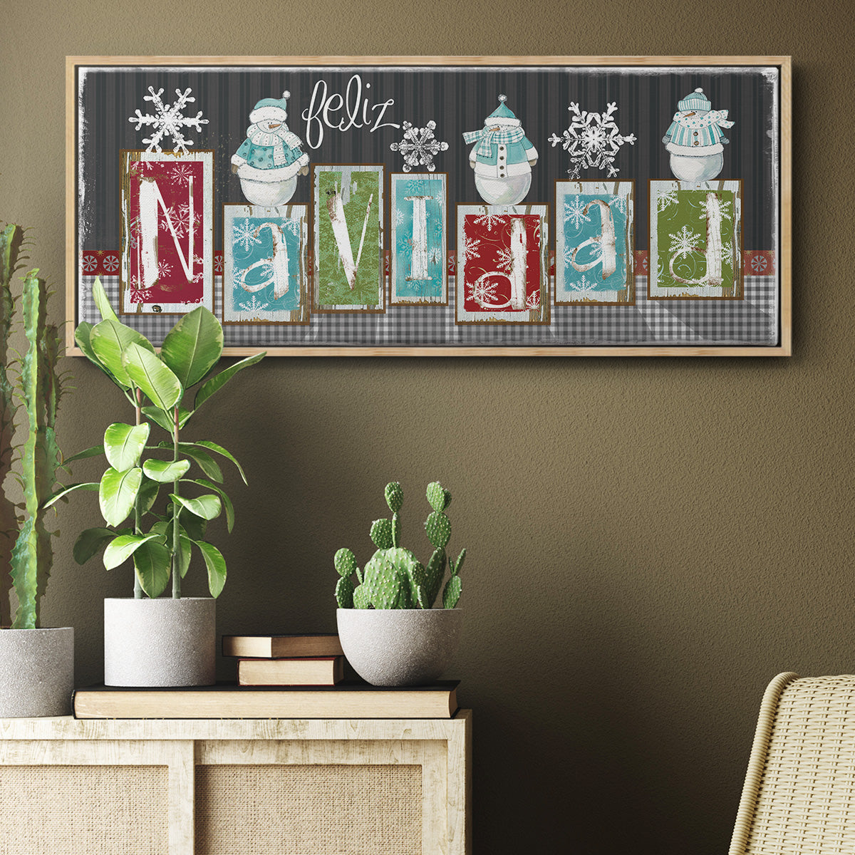 Navidad Blocks - Floater Framed Canvas Print