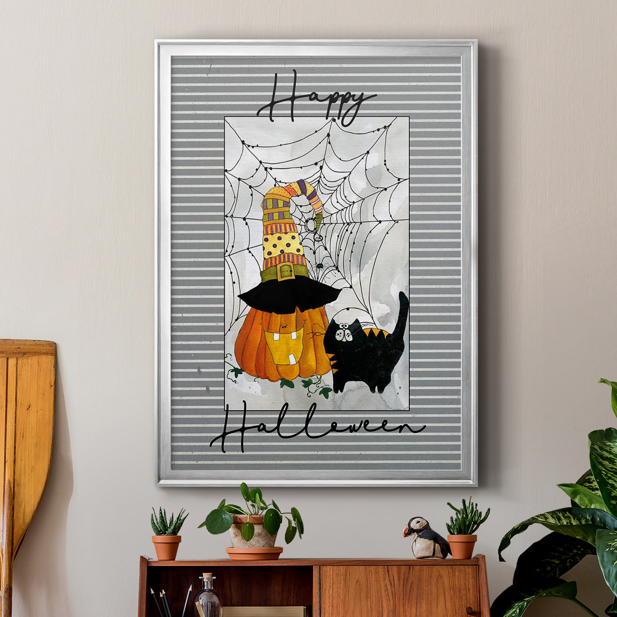Happy Halloween Pumpkin - Modern Framed Canvas Print