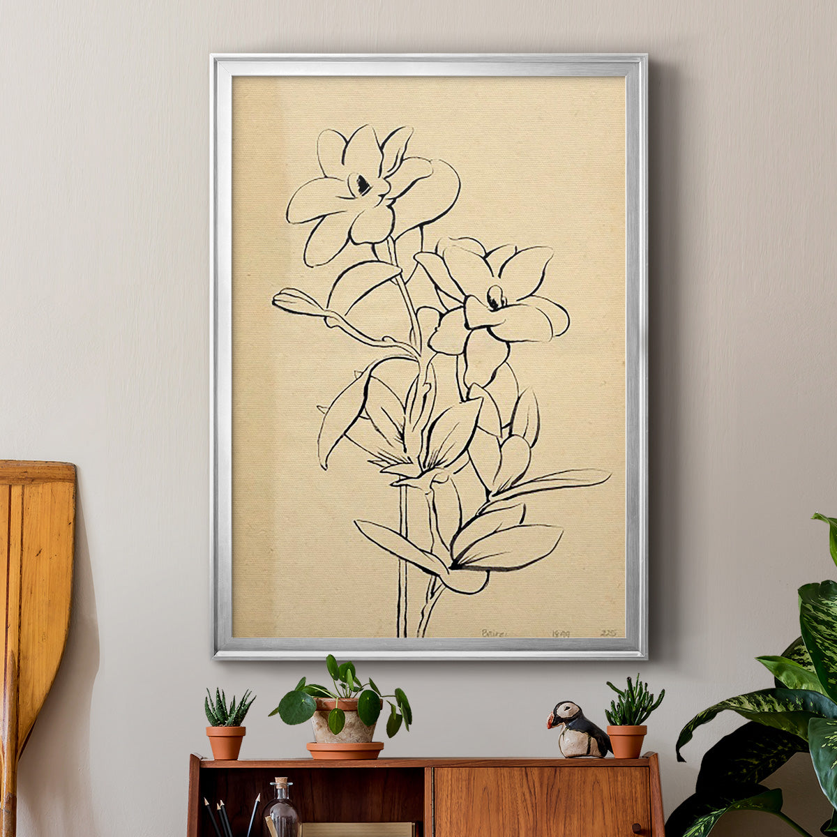 Magnolia Sketch I - Modern Framed Canvas Print