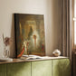 Canvas art print of a mystical composition with strong light and dark contrast styled in a home decor setting.
