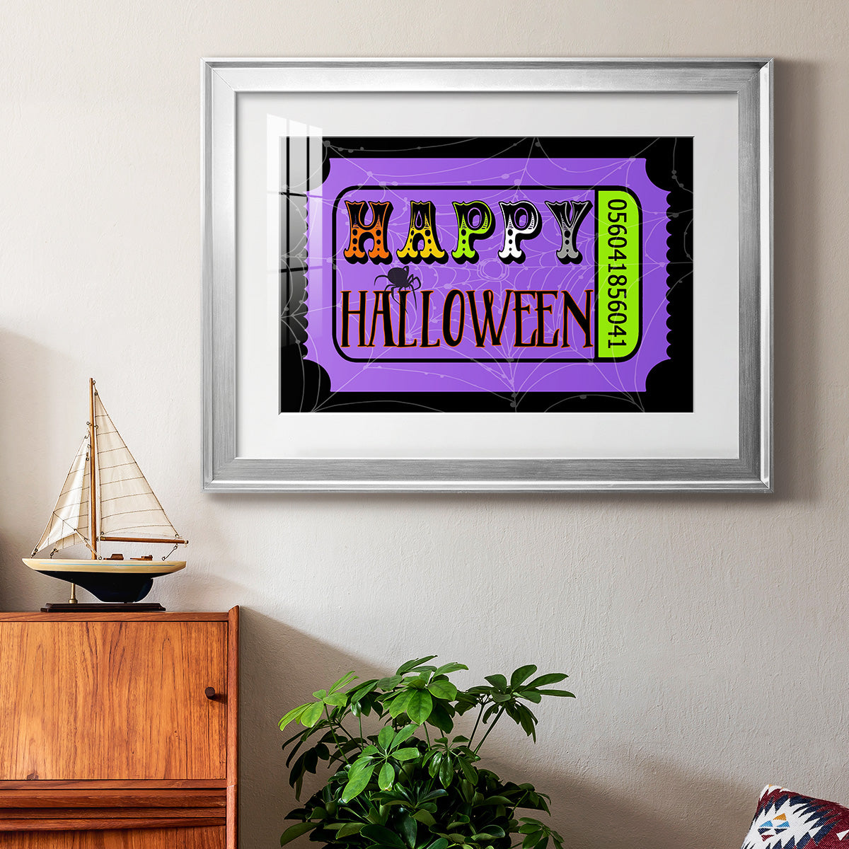 Happy Halloween Ticket - Modern Framed Art Print