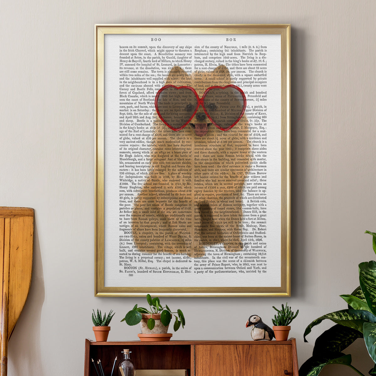 Pomeranian and Heart Glasses - Modern Framed Canvas Print