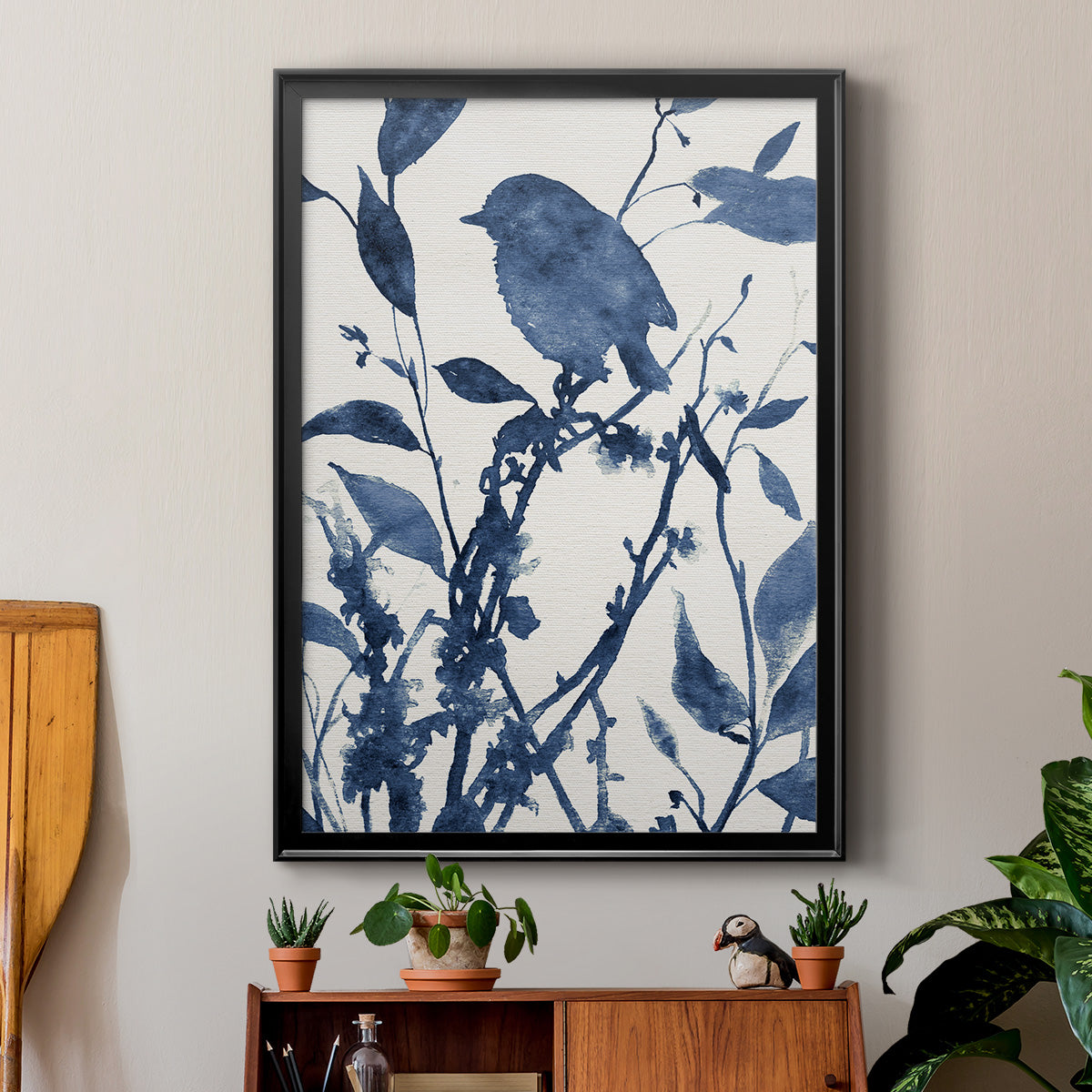 Bluebird Silhouette II - Modern Framed Canvas Print