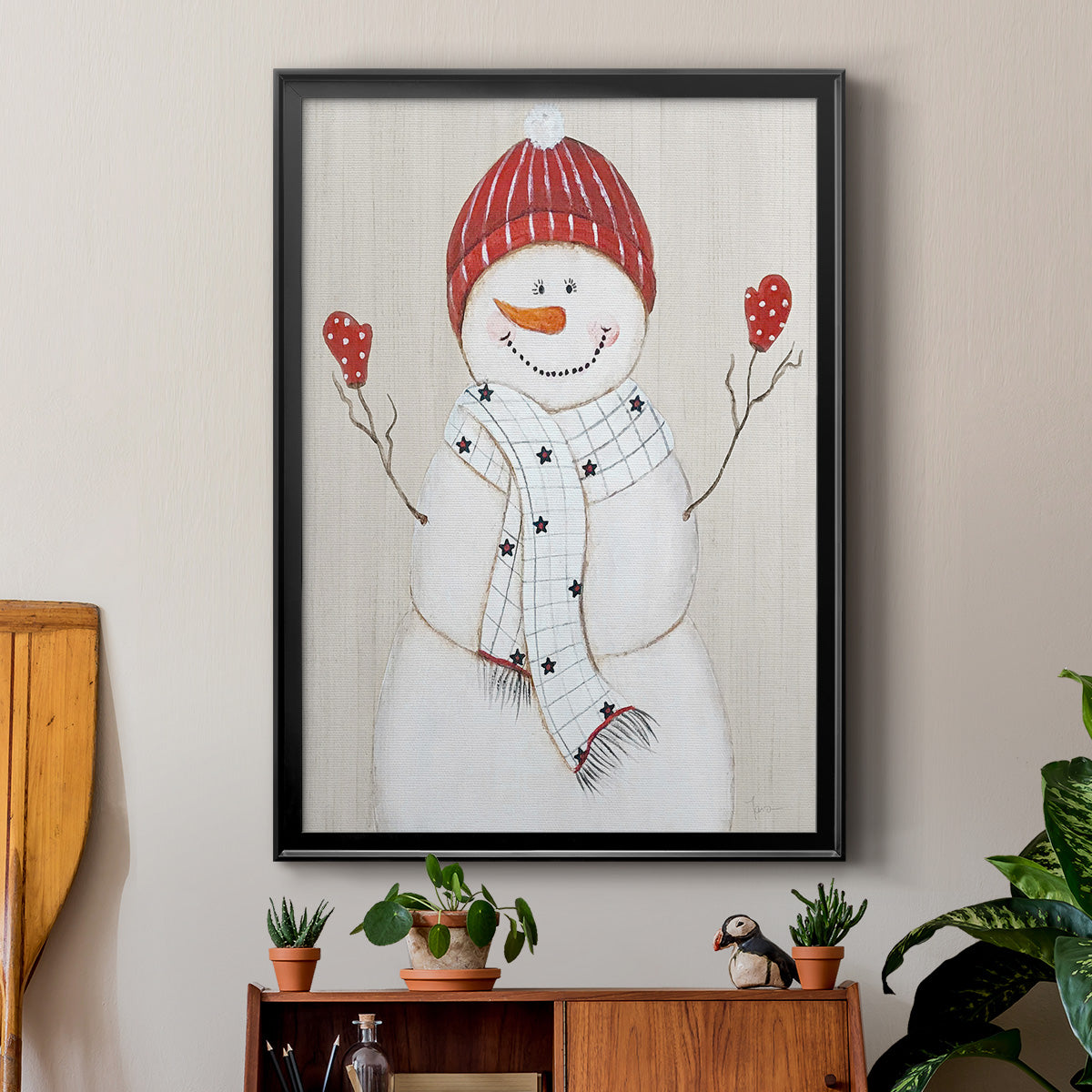 Festive Snowman III - Modern Framed Canvas Print