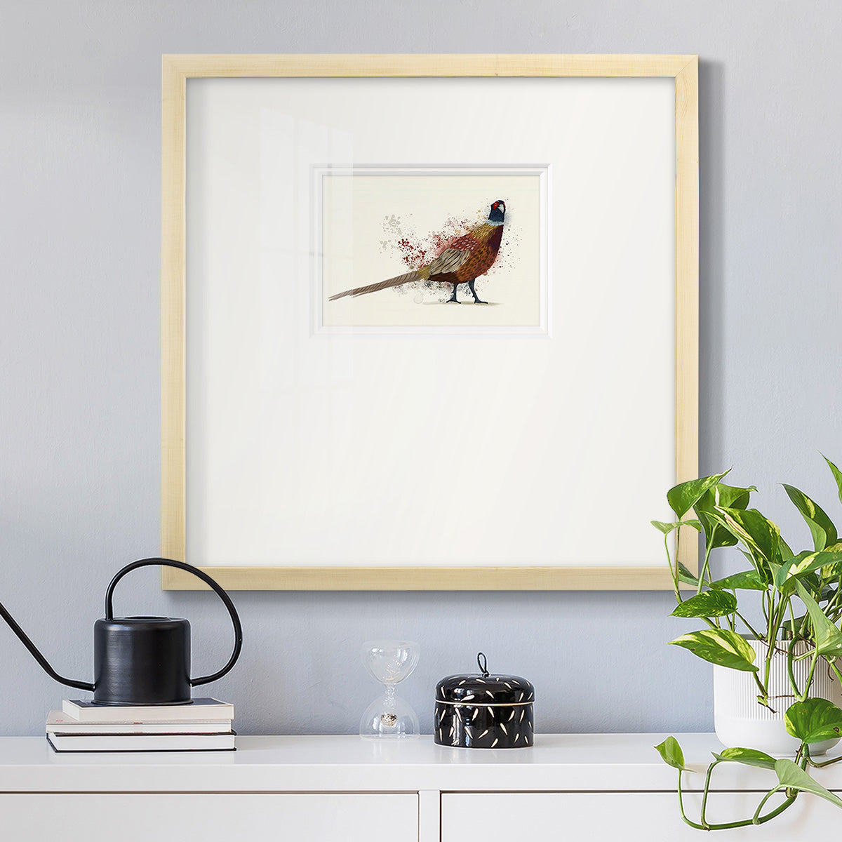 Pheasant Splash 2 Premium Framed Print Double Matboard