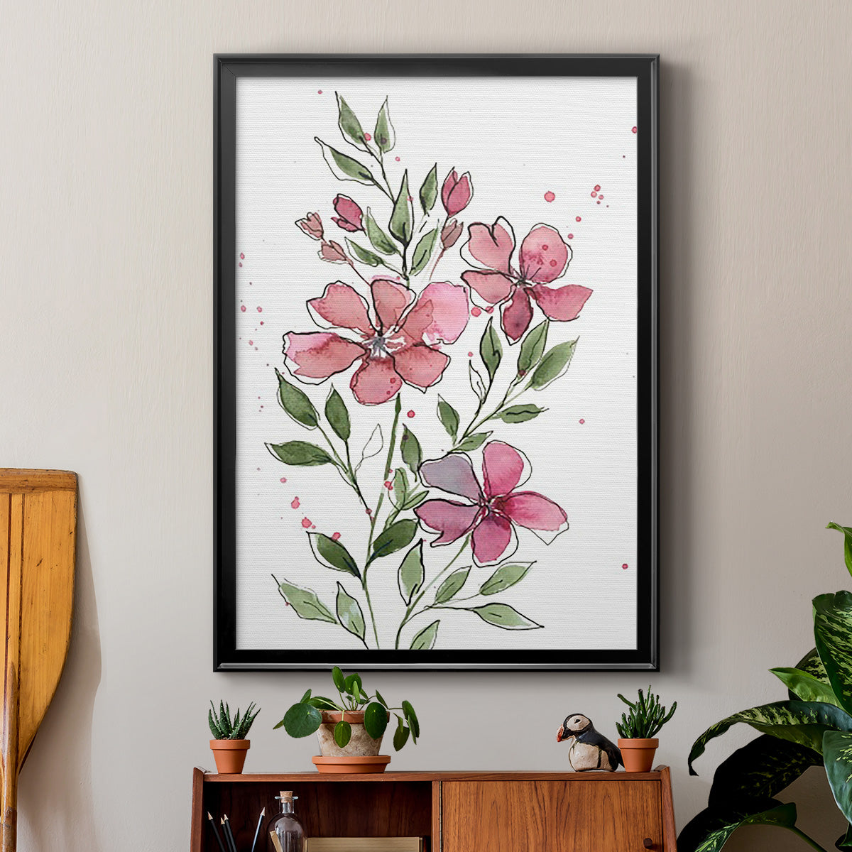 Watercolor Floral Stems I - Modern Framed Canvas Print