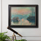 Impressionist winter river sunset scene by Claude Monet in an ornate black frame with gilded inner detail displayed in a light-toned interior setting.