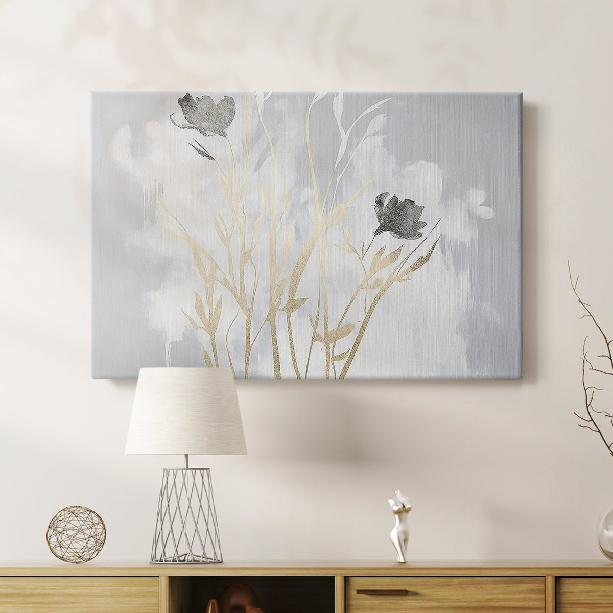 Grey Floral Painting XCIV - Canvas Art Print