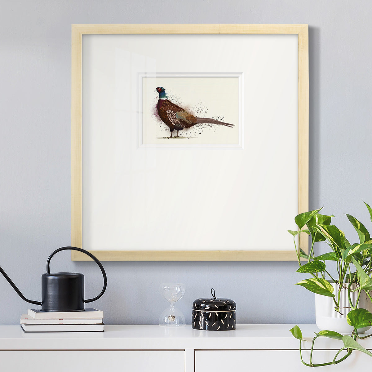 Pheasant Splash 1 Premium Framed Print Double Matboard