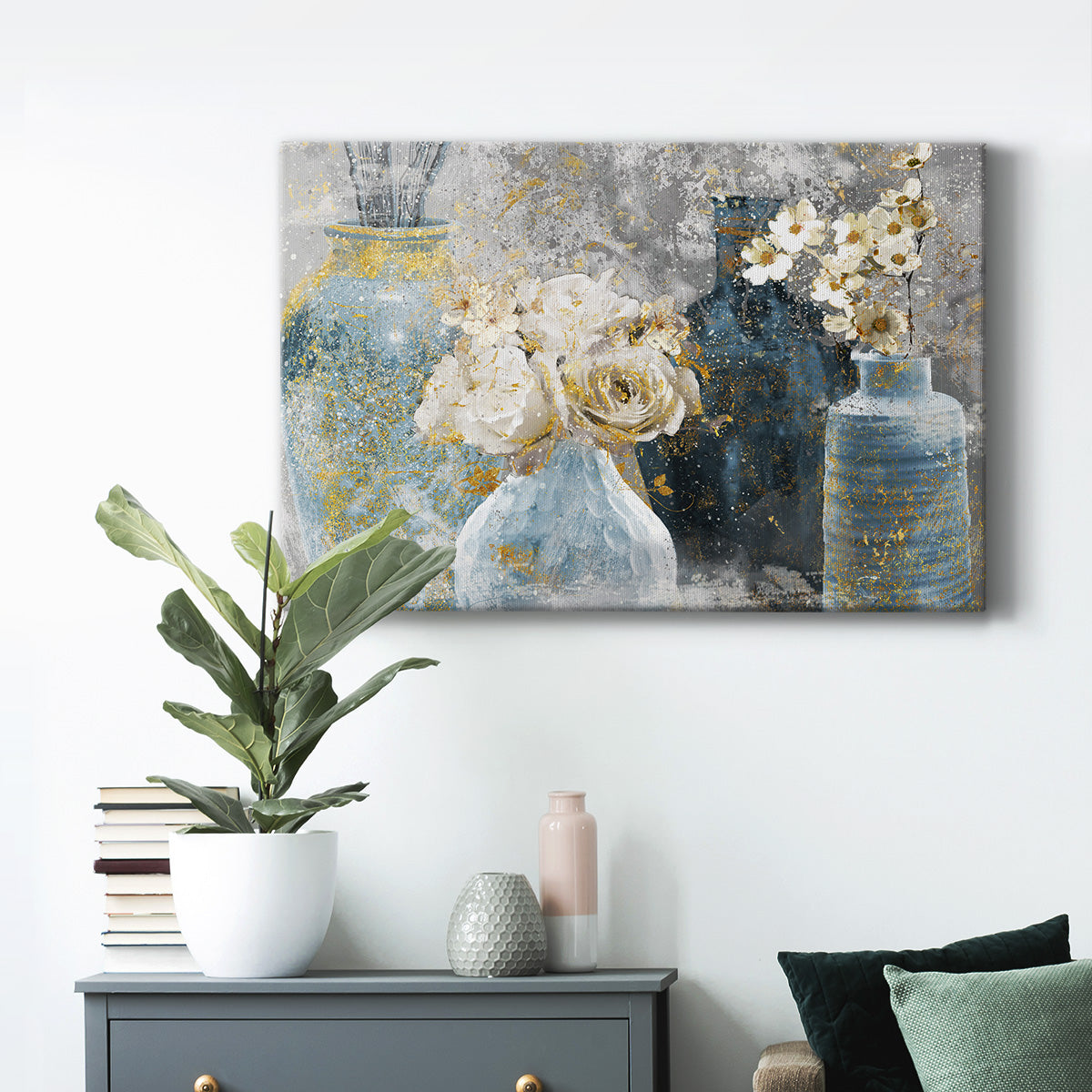 Vessels and Blooms Blues Premium Gallery Wrapped Canvas - Ready to Hang