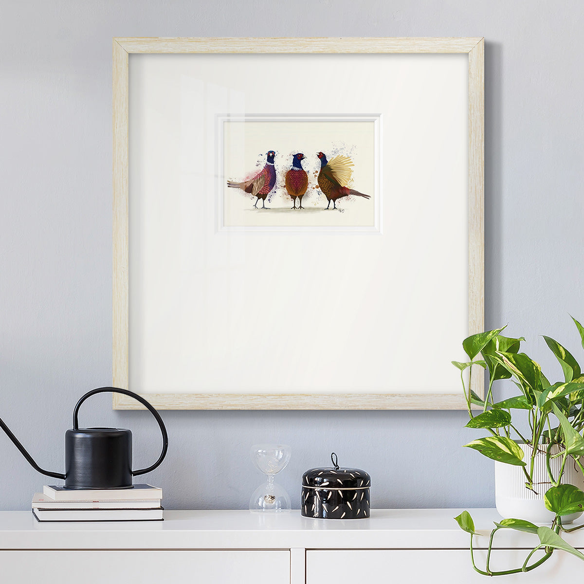 Pheasant Trio Premium Framed Print Double Matboard