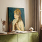 Canvas art print of a figure seated while arranging her hair with gentle brushwork styled in a home decor setting.