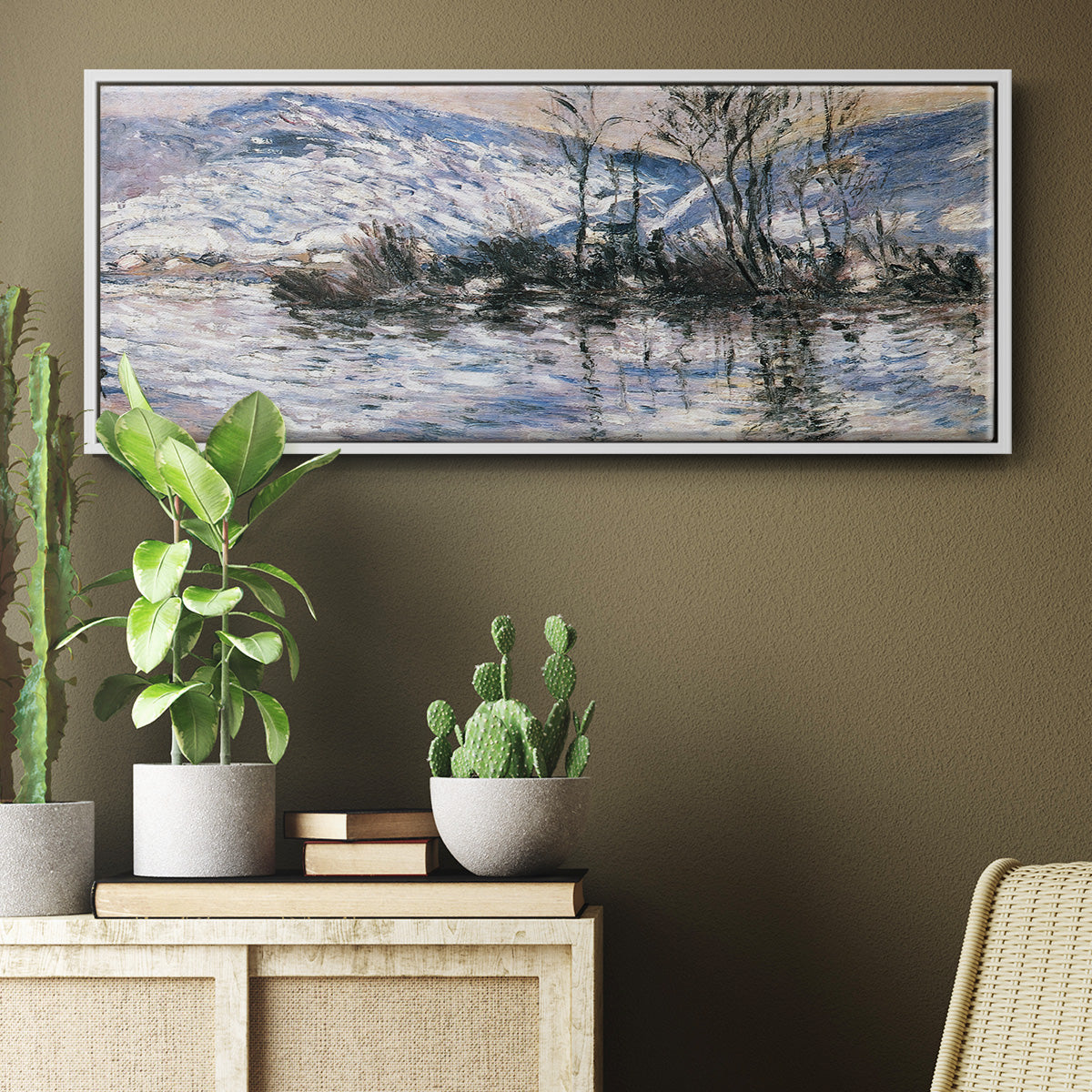 The Seine at Port Villez, Snow Effect, 1885 - Floater Framed Canvas Print