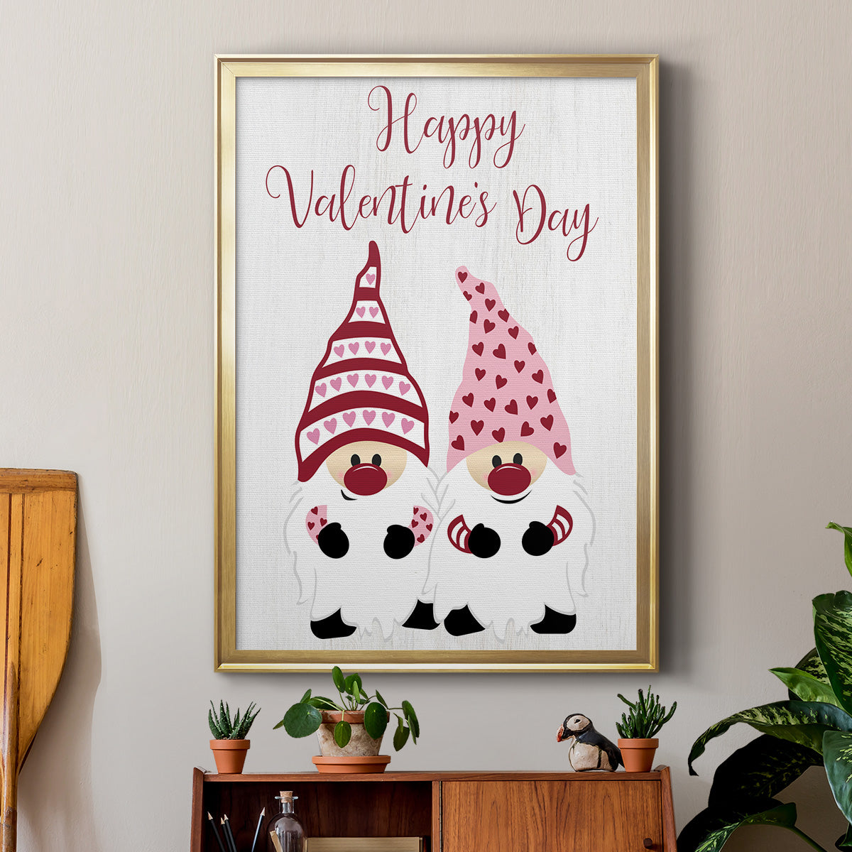 Valentines Gnomes - Modern Framed Canvas Print