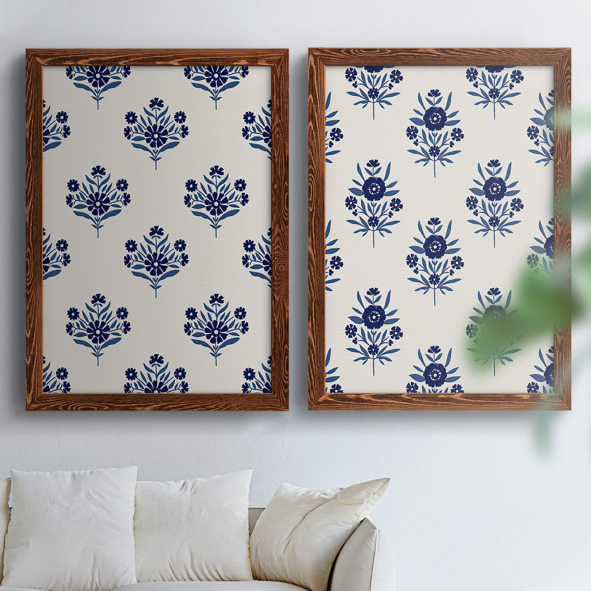 Indigo Bloom Pattern I - Premium Framed Canvas 2 Piece Set - Ready to Hang