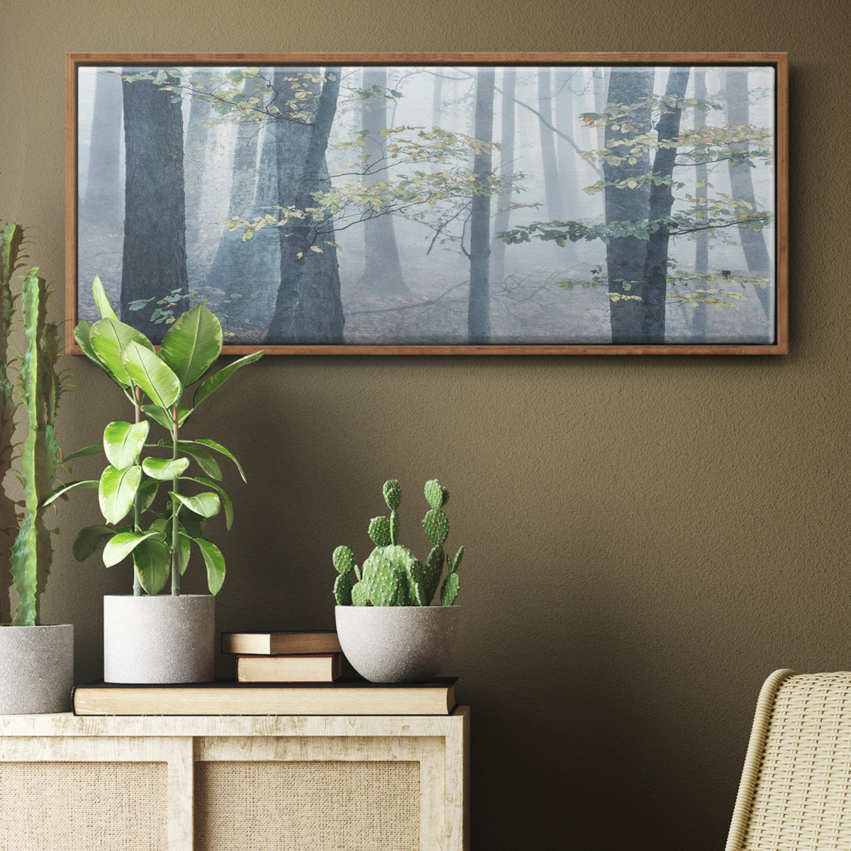 Chalky Misty Autumn Forest View - Floater Framed Canvas Print