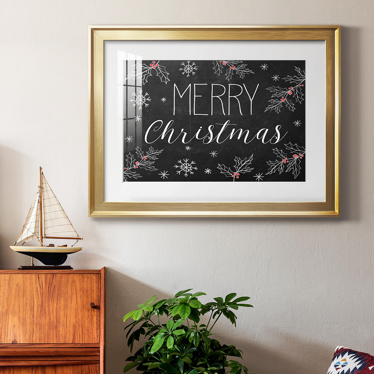 Merry Christmas Chalkboard Premium Framed Print - Ready to Hang