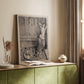 Canvas art print of a stylized figure with decorative costume and bold tones styled in a home decor setting.