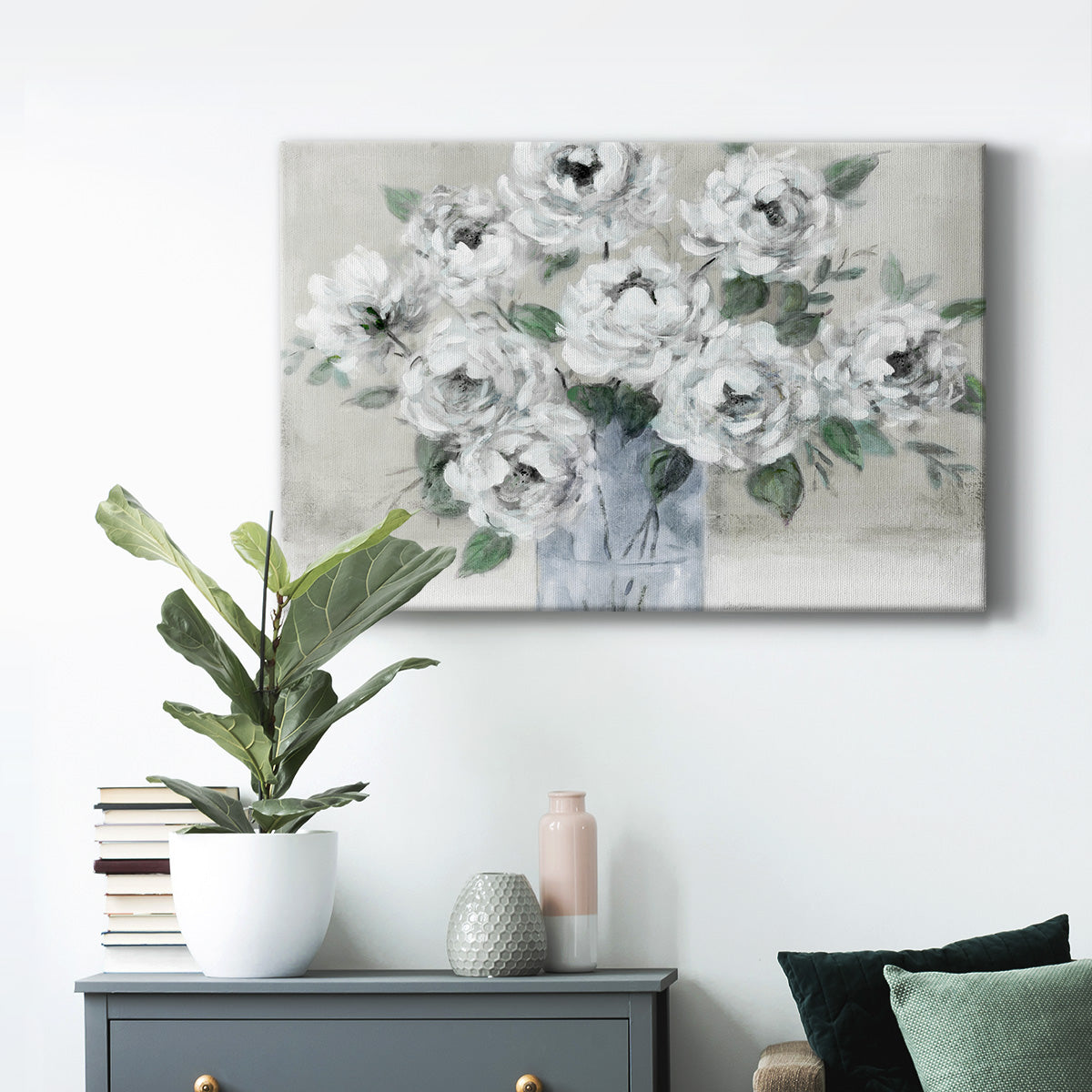 Tender White Roses Premium Gallery Wrapped Canvas - Ready to Hang