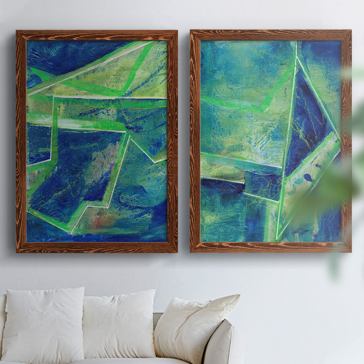 Geometric in Cool I - Premium Framed Canvas 2 Piece Set - Ready to Hang