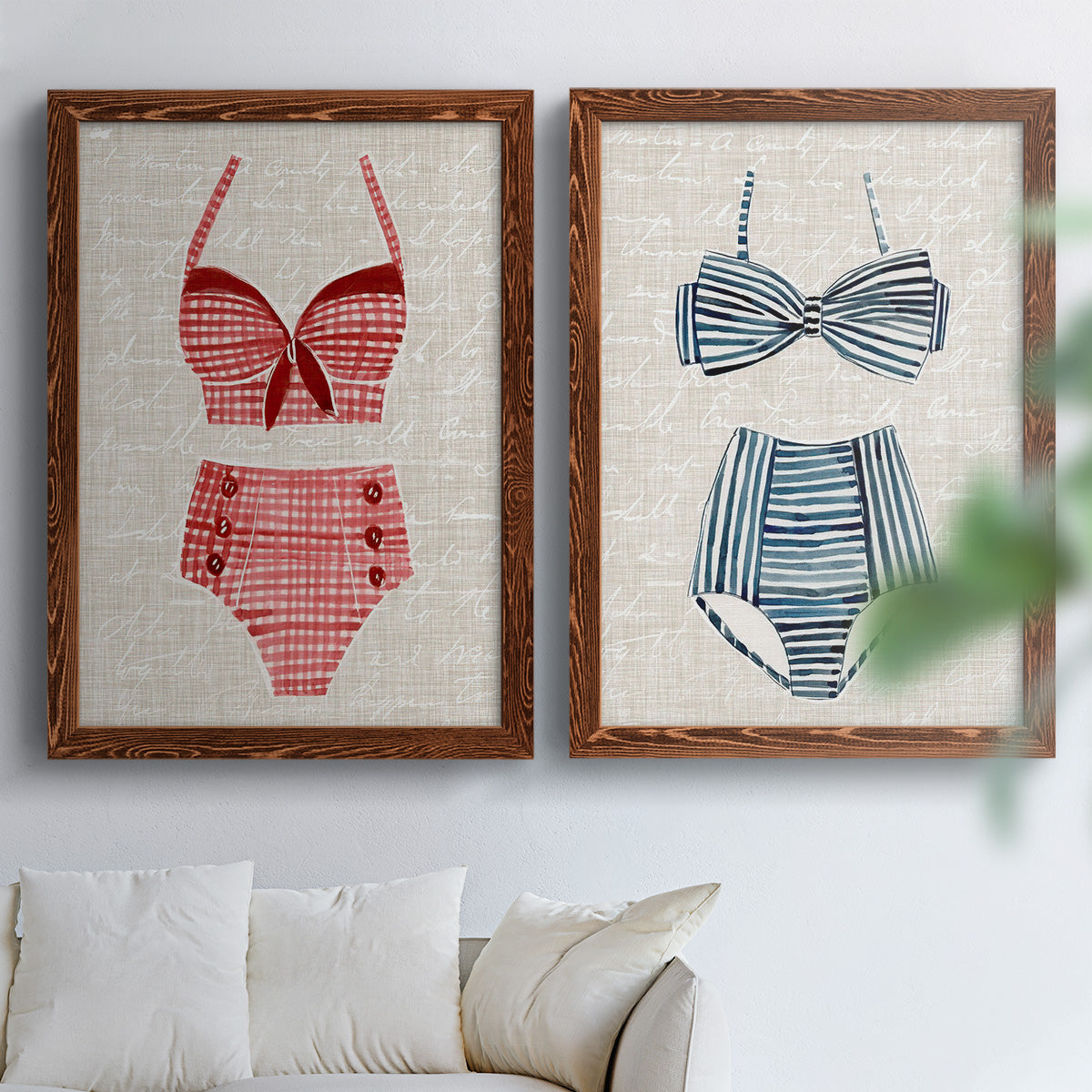 Vintage Swimming III - Premium Framed Canvas 2 Piece Set - Ready to Hang