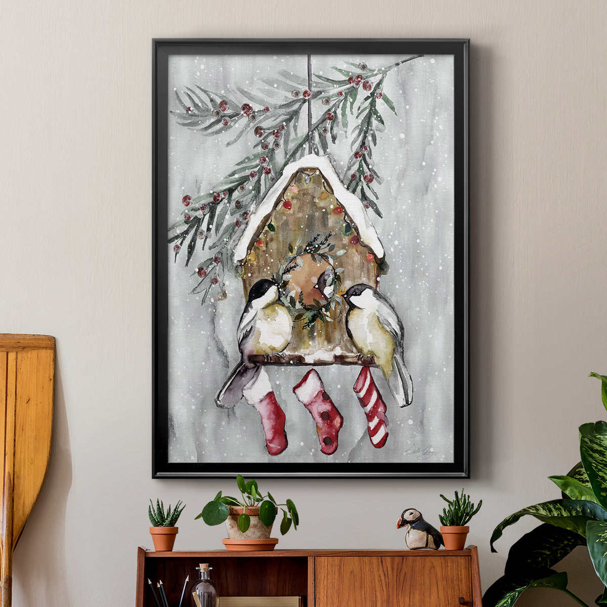 Winter Birds - Modern Framed Canvas Print