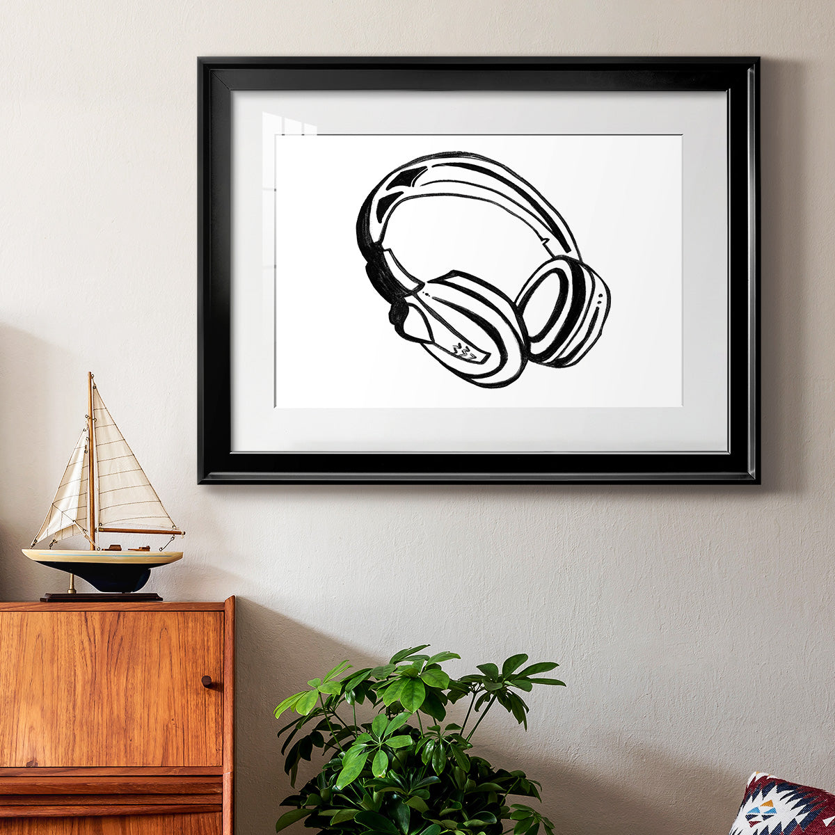 Headphones Sketch Premium Framed Print - Ready to Hang