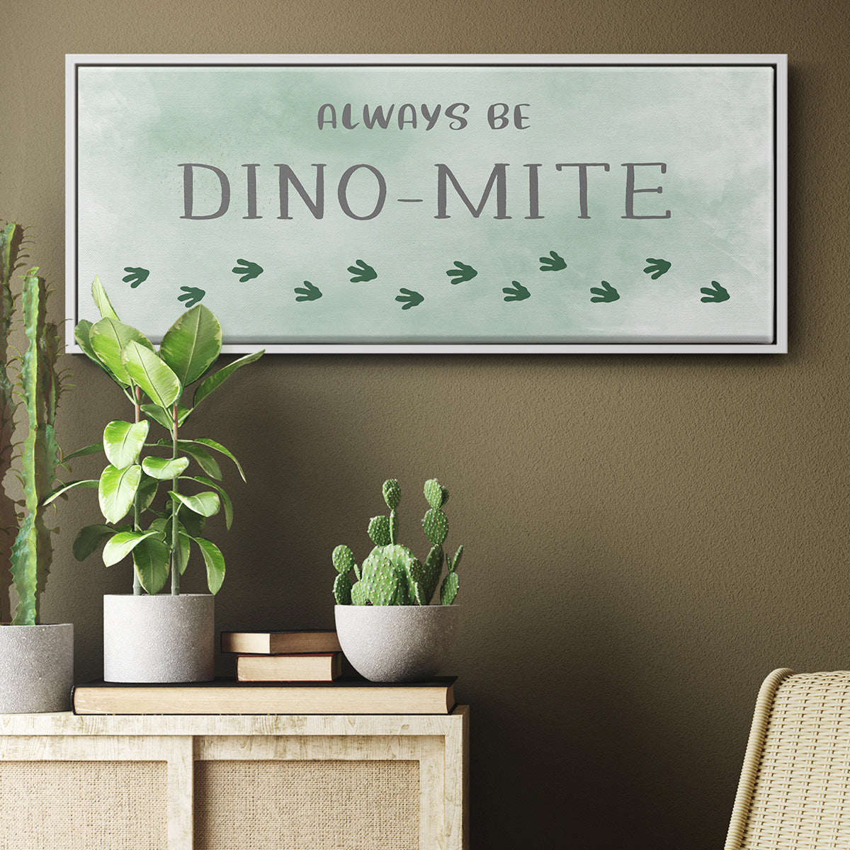 Dinomite - Floater Framed Canvas Print