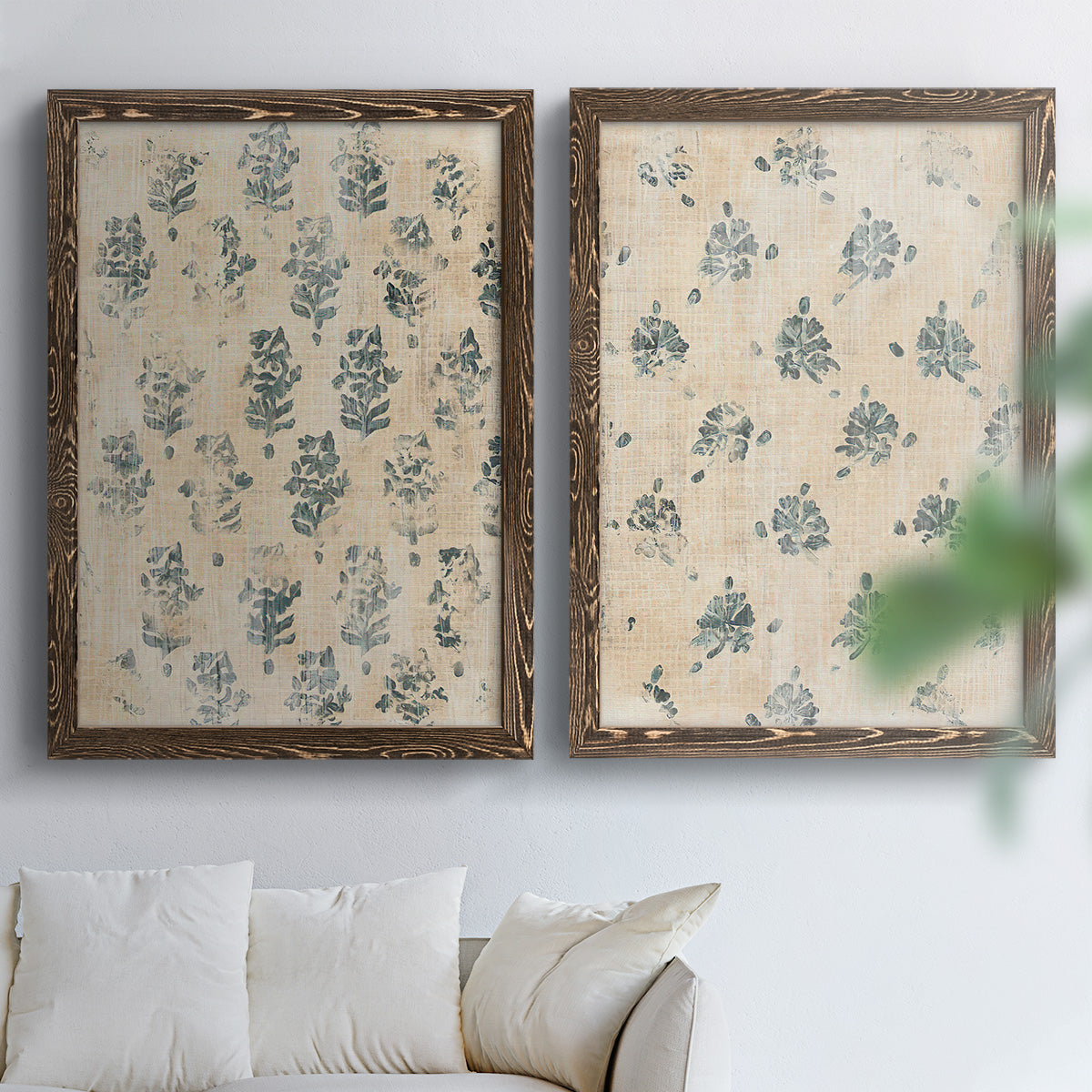 Vintage Blockprint I - Premium Framed Canvas 2 Piece Set - Ready to Hang