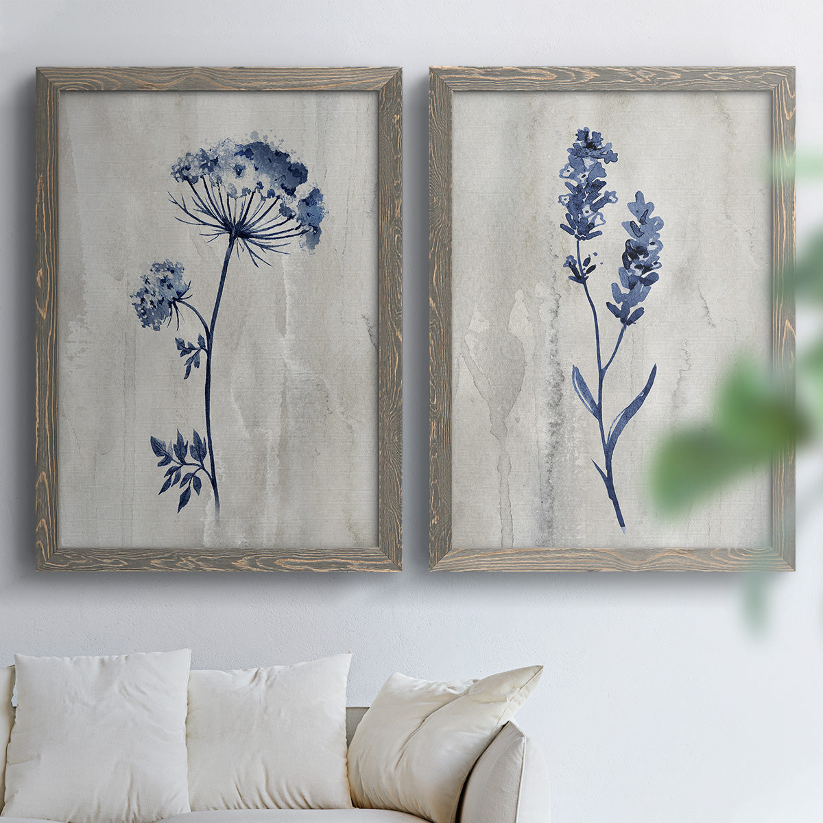 Indigo Botanical I - Premium Framed Canvas 2 Piece Set - Ready to Hang