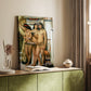 Canvas art print of a narrative composition with multiple figures and warm tones styled in a home decor setting.
