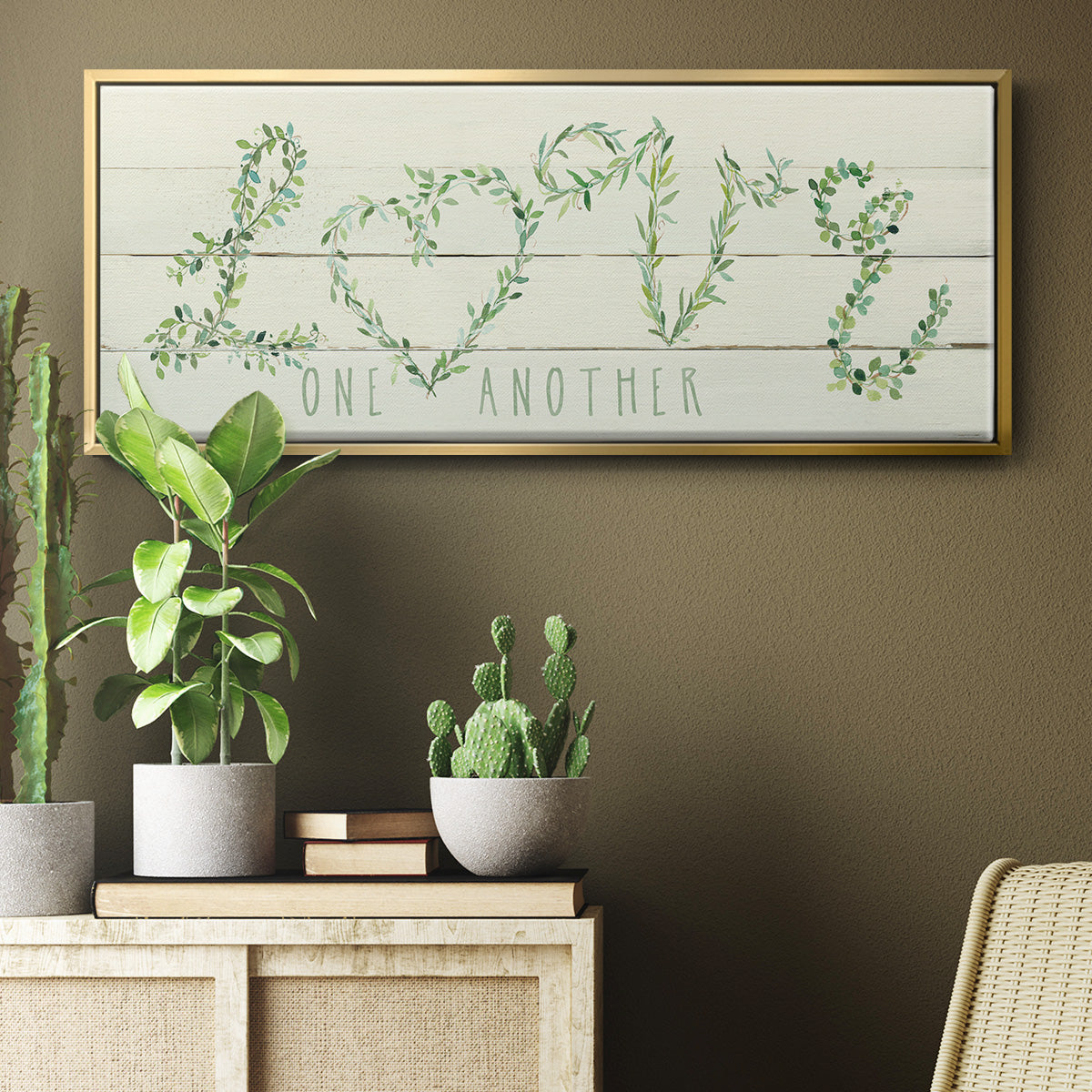 Shiplap Vines Love - Floater Framed Canvas Print