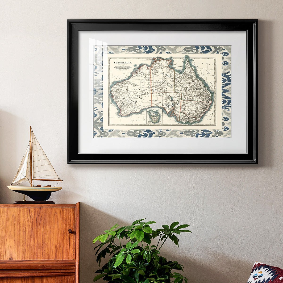Bordered Map of Australia - Modern Framed Art Print
