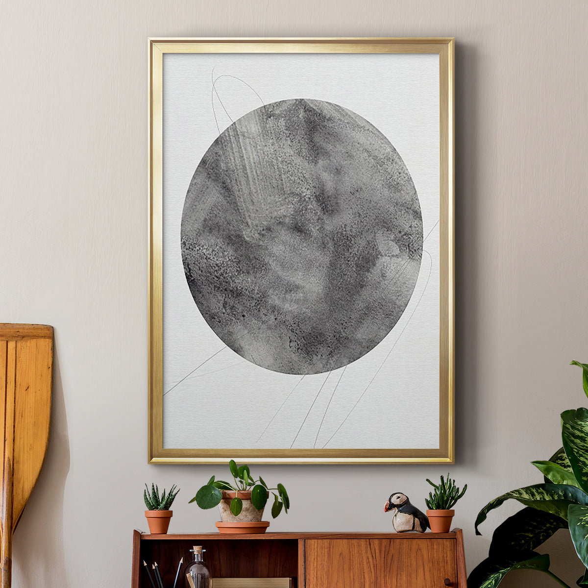 Graphite Moon II - Modern Framed Canvas Print