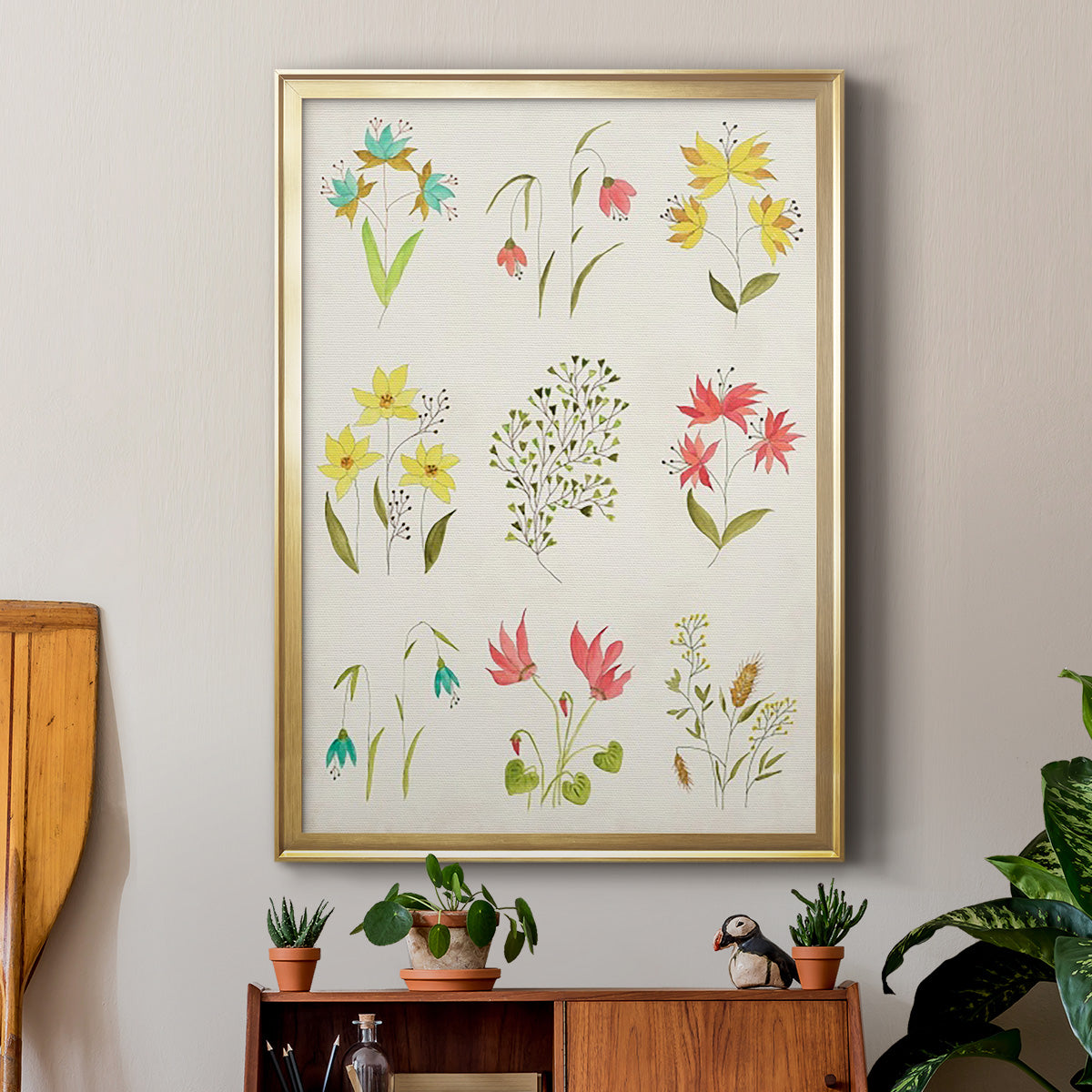 Floral Gatherings Grid - Modern Framed Canvas Print