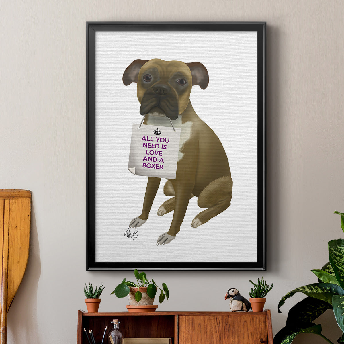 Love and Boxer - Modern Framed Canvas Print