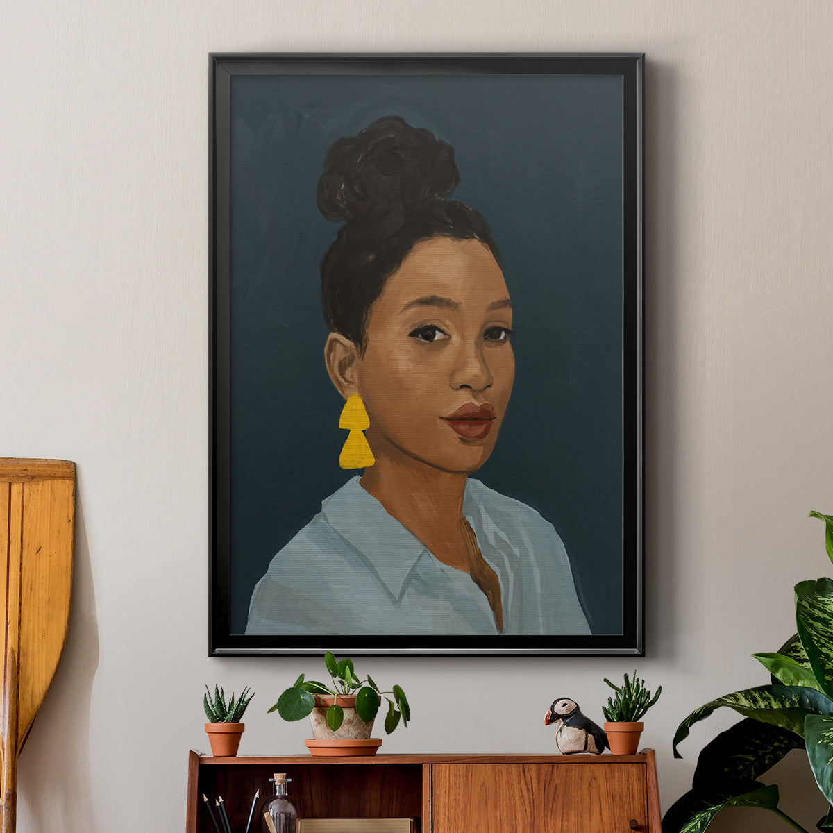 Figure in Yellow Earring - Modern Framed Canvas Print