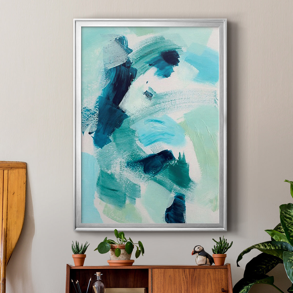 Teal Composition I - Modern Framed Canvas Print