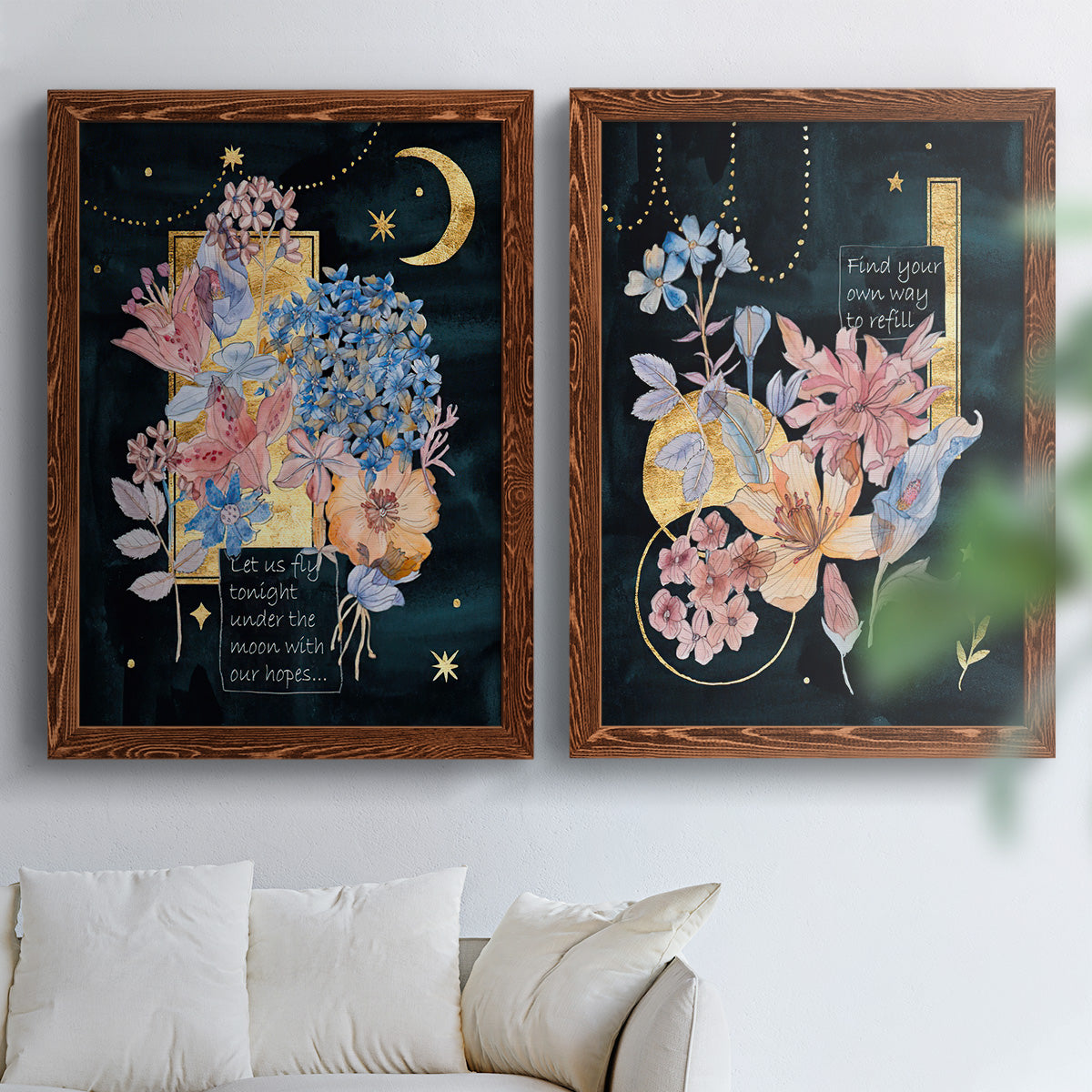 Moonlight Flowers I - Premium Framed Canvas 2 Piece Set - Ready to Hang