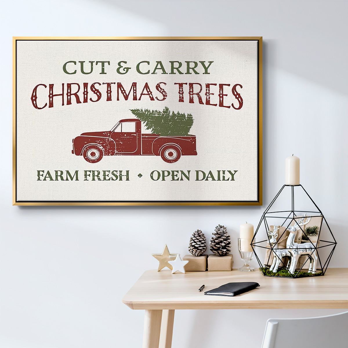 Christmas Farm Sign II - Framed Gallery Wrapped Canvas in Floating Frame