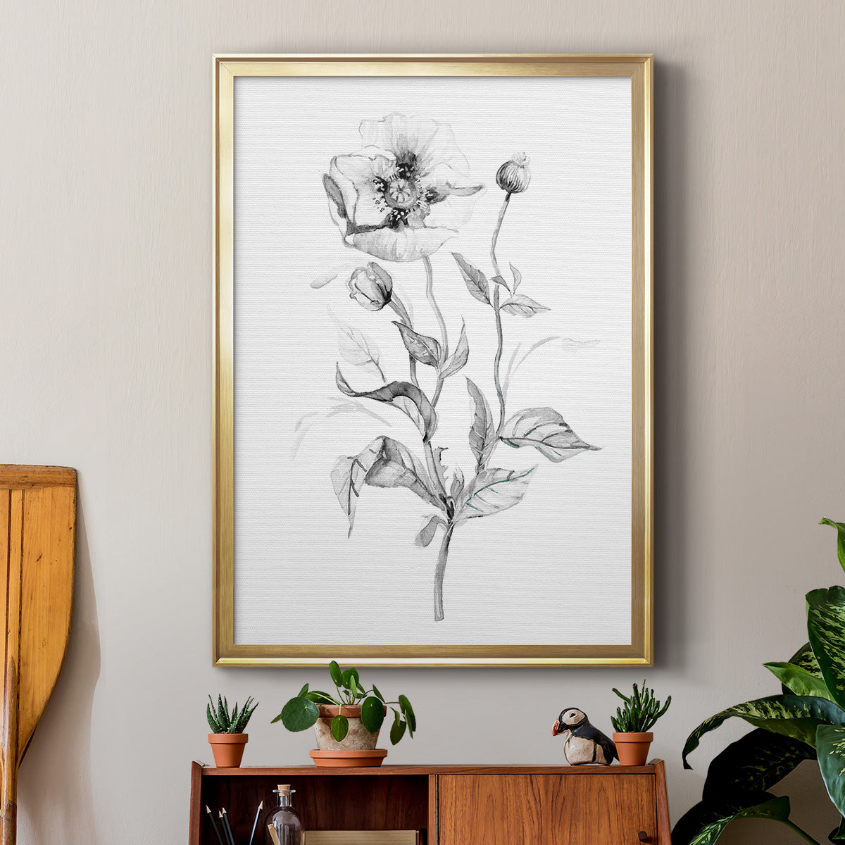 Wild Poppy Sketch - Modern Framed Canvas Print