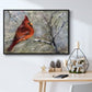 Cardinal in Snow II - Framed Gallery Wrapped Canvas in Floating Frame