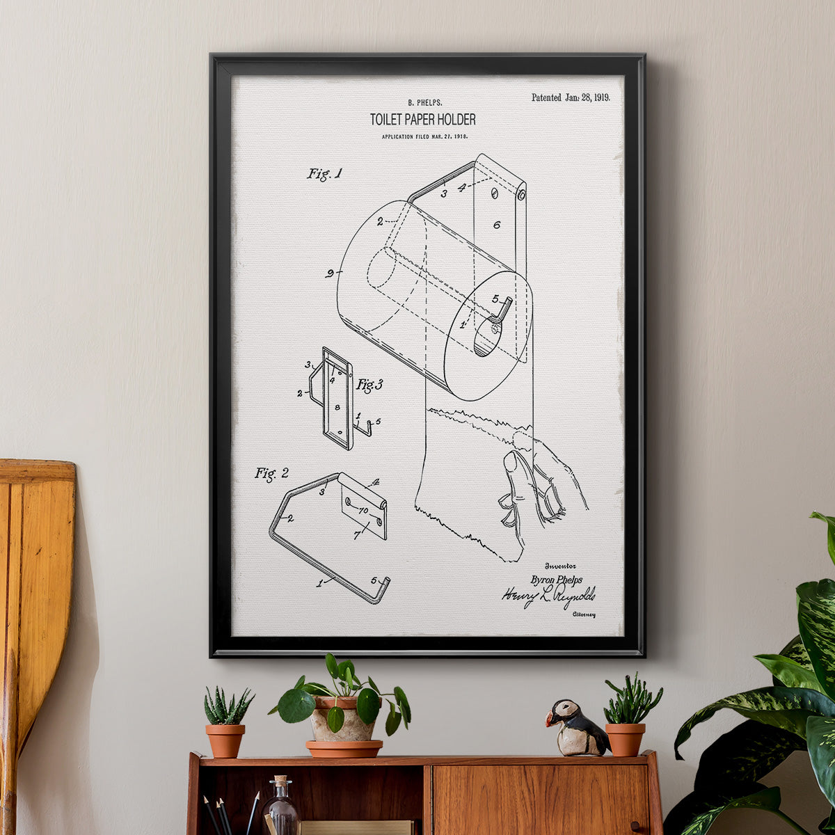 Toilet Paper Patent II - Modern Framed Canvas Print