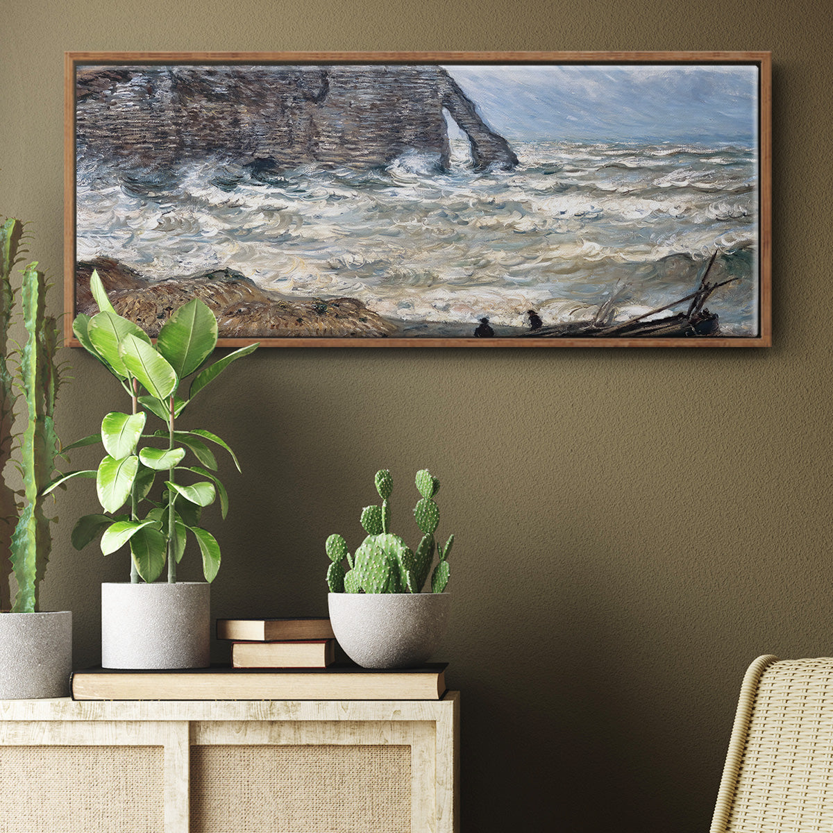 The Manneport, Étretat, Rough Sea, 1883 - Floater Framed Canvas Print