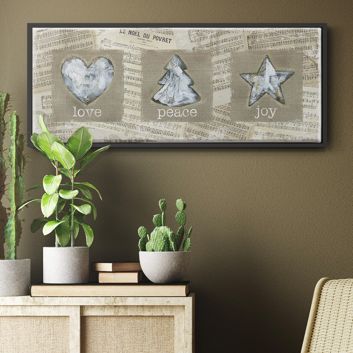 Burlap Music Ornaments - Floater Framed Canvas Print