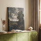 Canvas art print of a pastoral scene with water, greenery, and gentle sky styled in a home decor setting.