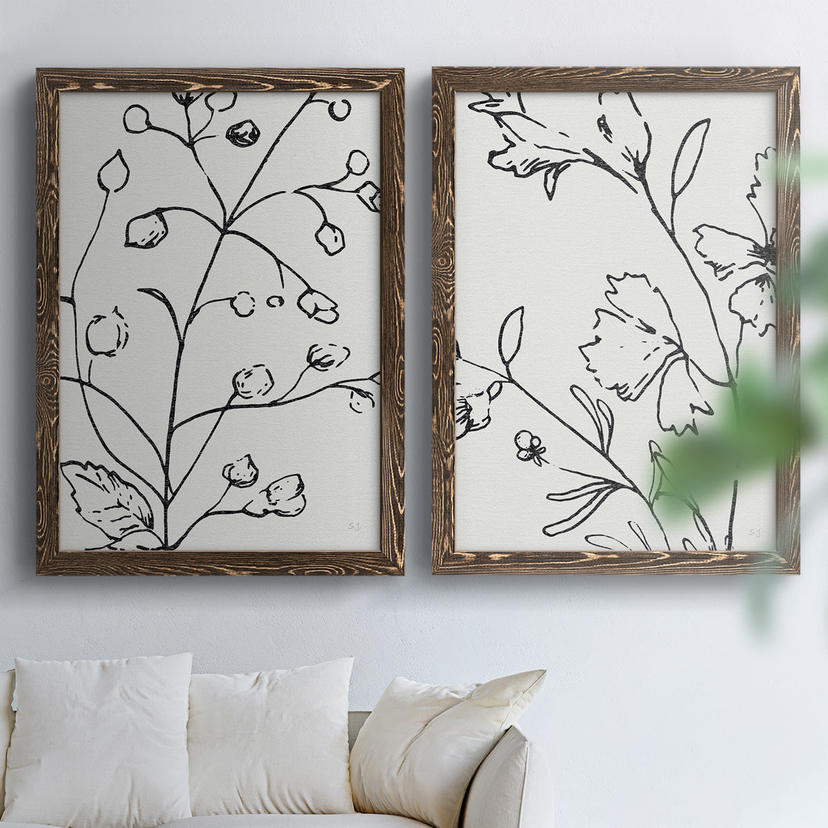 Botanical Sketch I   - Premium Framed Canvas 2 Piece Set - Ready to Hang