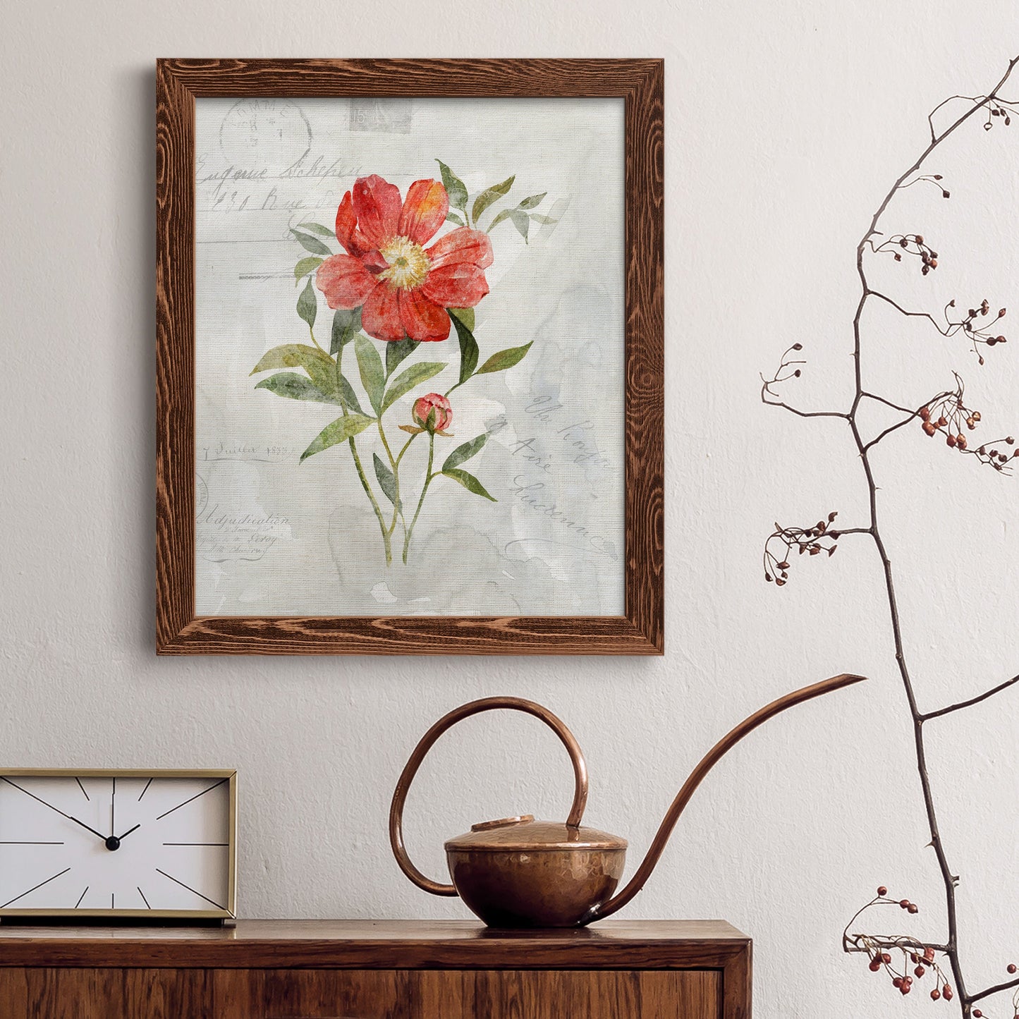 Linen Peony - Premium Canvas Framed in Barnwood - Ready to Hang